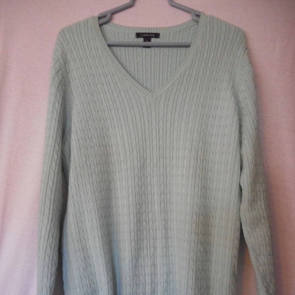 Lands End Minty Green v-neck Sweater 100% cotton - Picture 1 of 6
